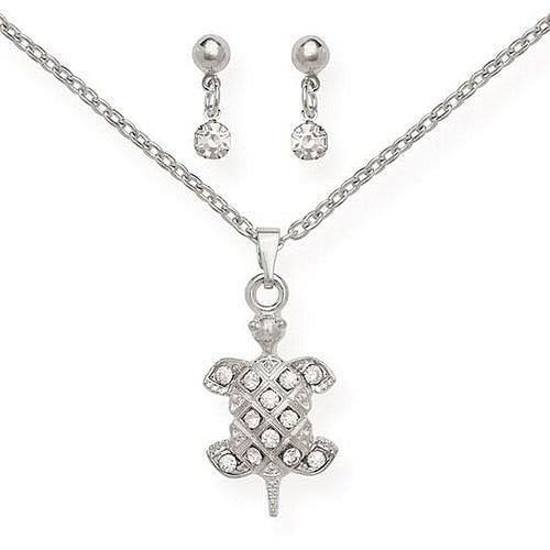 Load image into Gallery viewer, RMZ GOLD NYC White Turtle Pendant &amp; Earring Set – Silver-Filled, High Polish Finish, Perfect for All Ages
