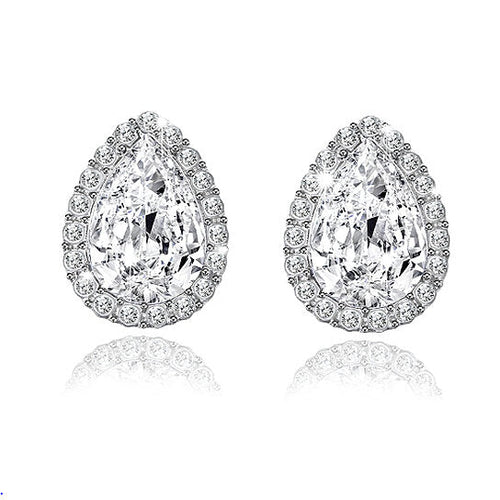 Load image into Gallery viewer, sterling Silver Elegant Crystal Water Drop Stud Earrings Tear
