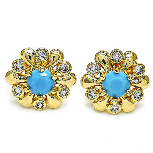 Load image into Gallery viewer, RMZ GOLD NYC 14K Gold Plated Flower Stud Earrings with Opal and Cubic Zirconia – High Polish Finish, Golden Tone

