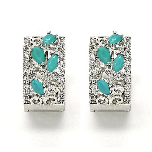 Load image into Gallery viewer, RMZ GOLD NYC 14K White Gold Teardrop Turquoise Leaf Design and Cubic Zirconia – Rhodium Tone

