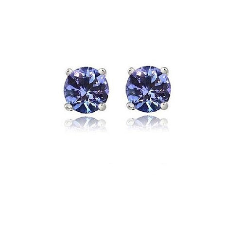 Load image into Gallery viewer, RMZ GOLD NYC 925 Sterling Silver White Gold Round Tanzanite Stud Earrings
