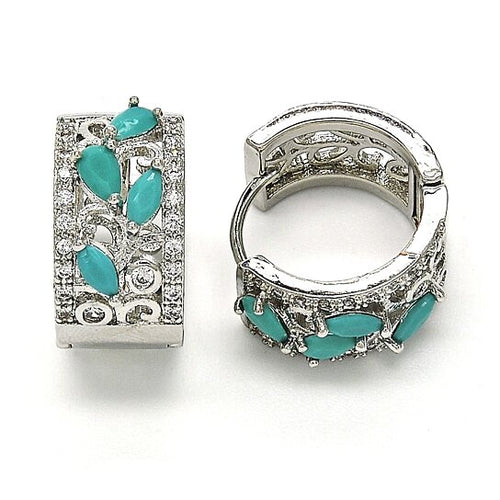 Load image into Gallery viewer, RMZ GOLD NYC 14K White Gold Teardrop Turquoise Leaf Design and Cubic Zirconia – Rhodium Tone
