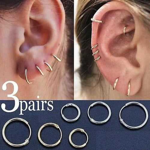 Load image into Gallery viewer, RMZ GOLD NYC Italian White Gold Endless Hoop Earrings (3 Pairs)
