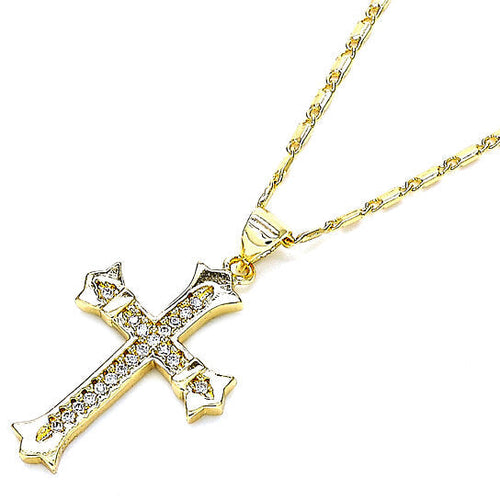 Load image into Gallery viewer, RMZ GOLD NYC Gold Plated Micro Pave Cross Charm Necklace – 20-Inch Chain, Polished Golden Tone
