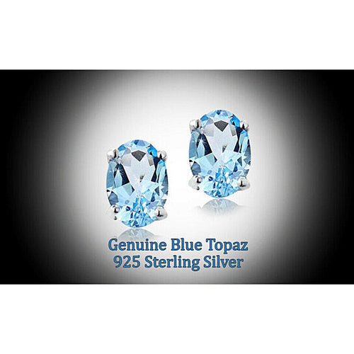 Load image into Gallery viewer, RMZ GOLD NYC WHITE GOLD GENUINE LONDON BLUE TOPAZ 5X7 OVAL STUD EARRINGS
