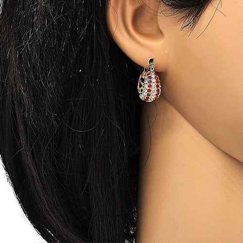 Load image into Gallery viewer, RMZ GOLD NYC 18k Gold High Polish Finish 5 Line Ruby Crystal Earring
