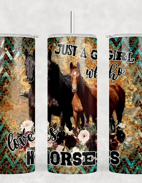 Load image into Gallery viewer, Girl Who Loves Horses - 20 oz Steel Skinny Tumbler - Optional Blue Tooth Speaker - Speaker Color will Vary by Rowdy Ridge Co
