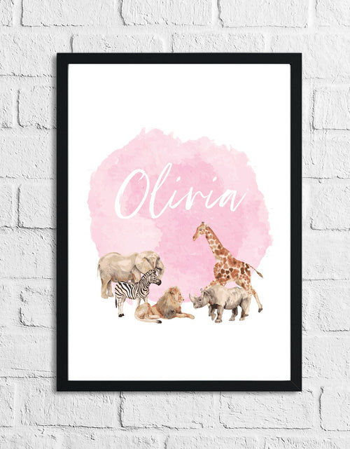 Load image into Gallery viewer, Personalised Zoo Animals Name Pink Children's Room Wall Decor Print by WinsterCreations™ Official Store
