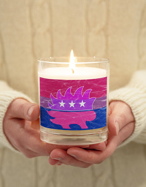 Load image into Gallery viewer, Libertarian Porcupine - LGBTQ - Bisexual Glass jar soy wax candle by Proud Libertarian
