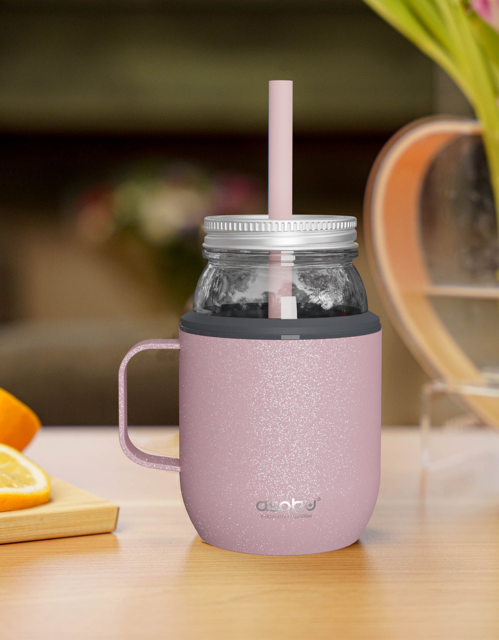 Glitter Pink Light Moonshine Mason Jar by ASOBU®
