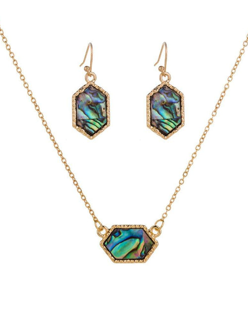 Load image into Gallery viewer, Gold Hexagon Abalone Necklace and Abalone Earrings Set For Women by Hollywood Sensation®
