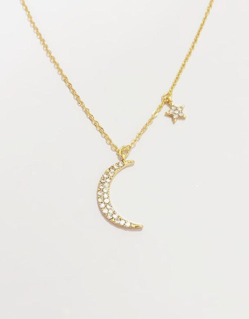 Load image into Gallery viewer, Gold Moon and Star Necklace for Women by Hollywood Sensation®

