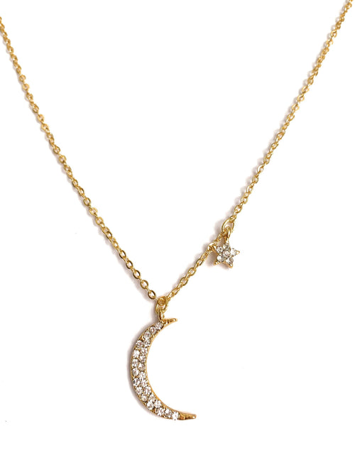 Load image into Gallery viewer, Gold Moon and Star Necklace for Women by Hollywood Sensation®

