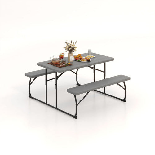 Load image into Gallery viewer, Indoor and Outdoor Folding Picnic Table Bench Set with Wood-like Texture-Gray
