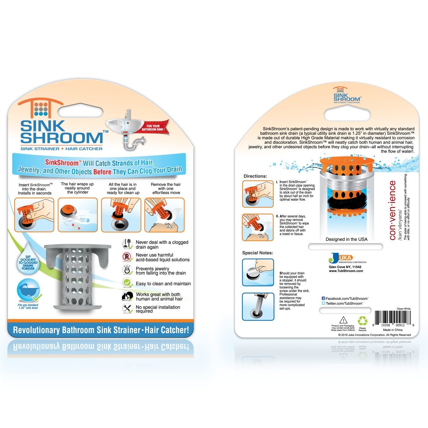 SinkShroom® (Gray) The Hair Catcher That Prevents Clogged Bathroom Sink Drains by TubShroom.com