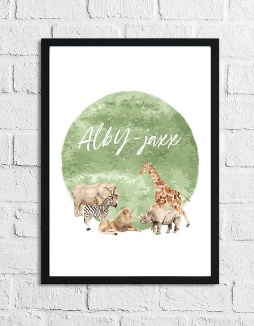 Load image into Gallery viewer, Personalised Zoo Animals Army Green Name Children's Room Wall Decor Print by WinsterCreations™ Official Store
