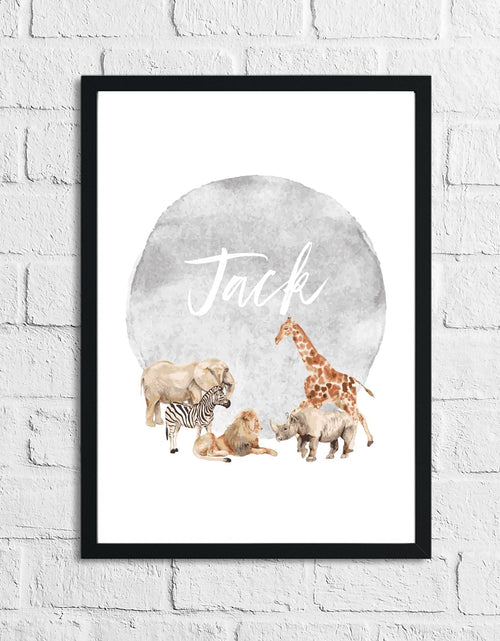 Load image into Gallery viewer, Personalised Zoo Animals Grey Name Children's Room Wall Decor Print by WinsterCreations™ Official Store

