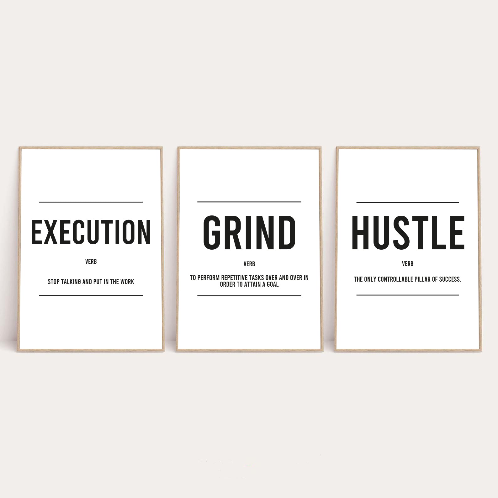 Grind Hustle Execution Inspirational Wall Decor Quote Print Set Of 3 by WinsterCreations™ Official Store
