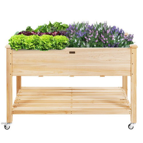 Load image into Gallery viewer, Wood Elevated Planter Bed with Lockable Wheels Shelf and Liner
