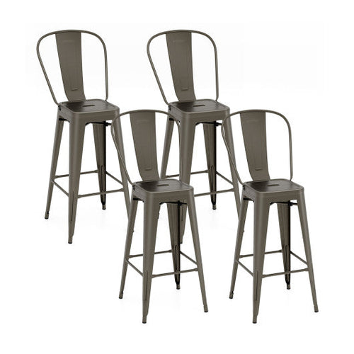 Load image into Gallery viewer, 30 Inch Height Set of 4 High Back Metal Industrial Bar Stools-Gun
