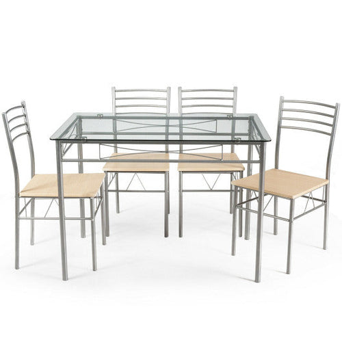 Load image into Gallery viewer, 5 Pieces Dining Set Glass Table and 4 Chairs
