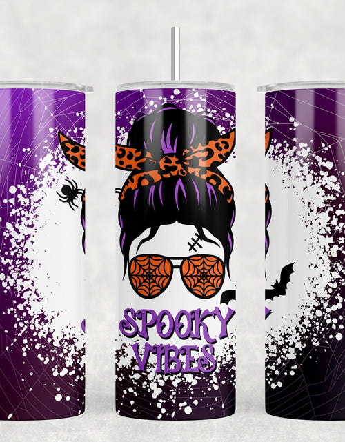 Load image into Gallery viewer, Halloween Spooky Vibes  - 20 oz Steel Skinny Tumbler - Optional Blue Tooth Speaker - Speaker Color will Vary by Rowdy Ridge Co
