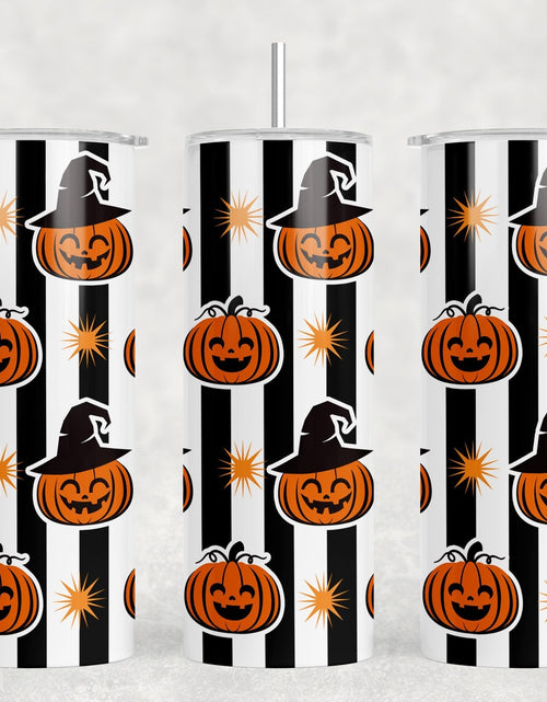Load image into Gallery viewer, Halloween Stripes  - 20 oz Steel Skinny Tumbler - Optional Blue Tooth Speaker - Speaker Color will Vary by Rowdy Ridge Co
