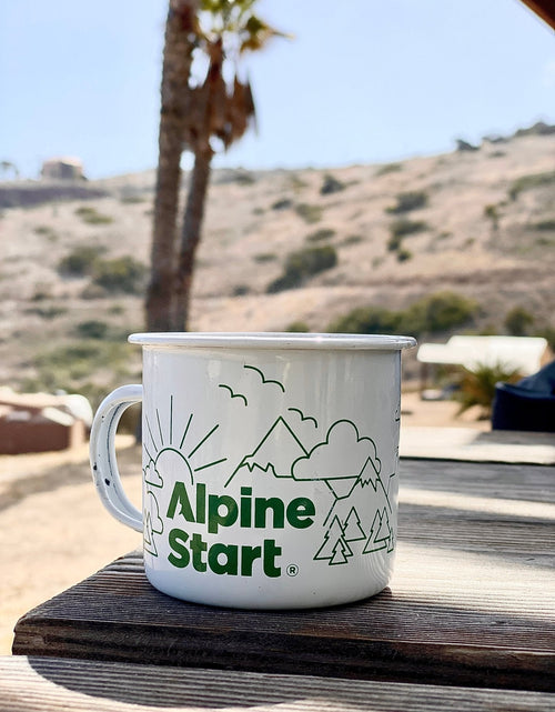 Load image into Gallery viewer, Happy Trees Enamel Mountain Mug by Alpine Start

