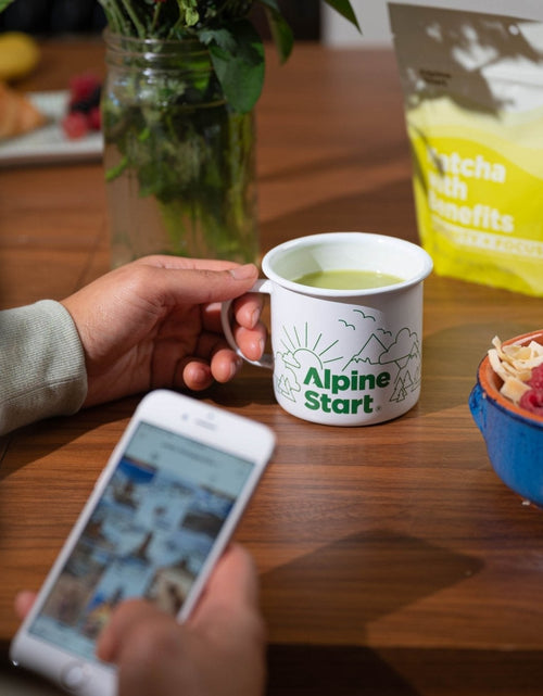 Load image into Gallery viewer, Happy Trees Enamel Mountain Mug by Alpine Start
