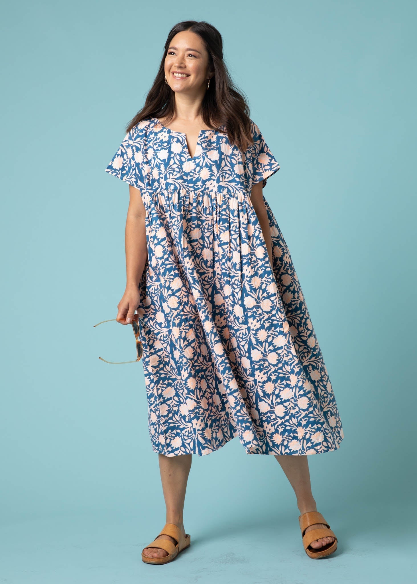 Meadow Dress - Floral Escape in True Navy & Neon Peach by And For Good