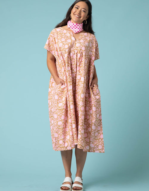 Load image into Gallery viewer, Meadow Dress - Floral Escape in Baked Clay &amp; Neon Pink by And For Good

