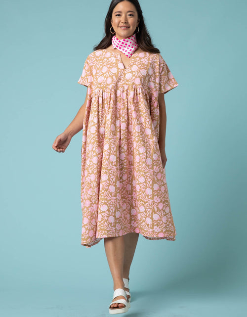 Load image into Gallery viewer, Meadow Dress - Floral Escape in Baked Clay &amp; Neon Pink by And For Good
