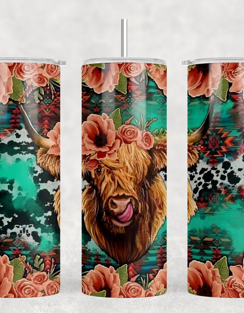 Load image into Gallery viewer, Highland Cow - 20 oz Steel Skinny Tumbler - Optional Blue Tooth Speaker - Speaker Color will Vary by Rowdy Ridge Co
