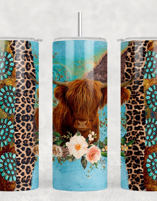 Load image into Gallery viewer, Highland Cow|Skinny Tumbler|Optional Bluetooth Speaker| Speaker Color Varies by Rowdy Ridge Co

