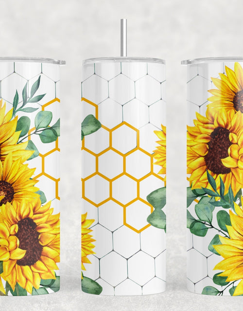Load image into Gallery viewer, Honeycomb Sunflower - 20 oz Steel Skinny Tumbler - Optional Blue Tooth Speaker - Speaker Color will Vary by Rowdy Ridge Co
