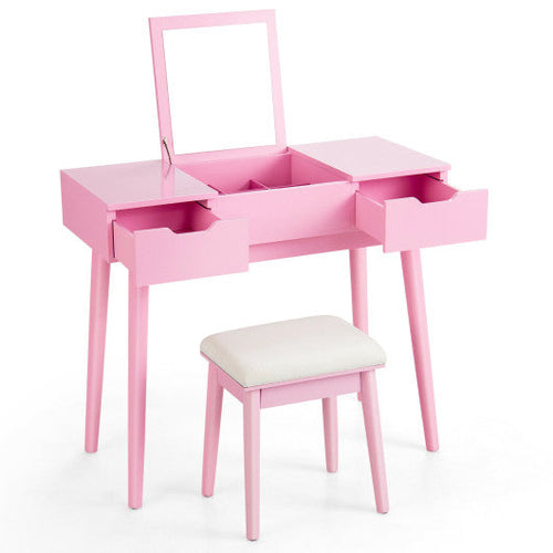 Load image into Gallery viewer, Makeup Vanity Table Set with Flip Top Mirror and 2 Drawers-Pink
