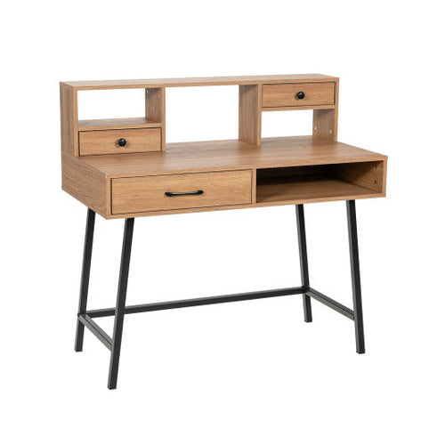 Load image into Gallery viewer, 42-Inch Vanity Desk with Tabletop Shelf and 2 Drawers-Natural
