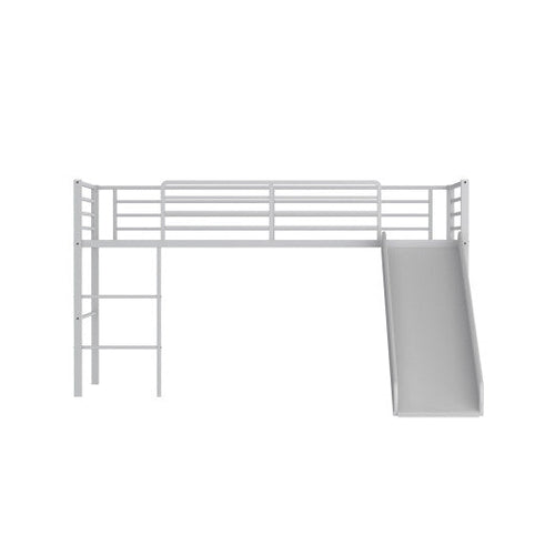 Load image into Gallery viewer, Twin Metal Loft Bed with Slide Safety Guardrails and Built-in Ladder-Silver
