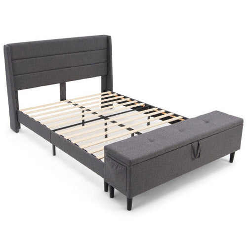 Load image into Gallery viewer, Full/Queen Size Upholstered Platform Bed Frame with Storage Ottoman-Full Size
