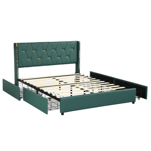 Load image into Gallery viewer, Full/Queen Size Upholstered Bed Frame with 4 Drawers-Green-Full Size
