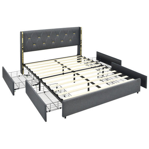Load image into Gallery viewer, Full/Queen Size Upholstered Bed Frame with 4 Storage Drawers-Full Size
