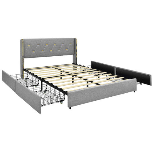 Load image into Gallery viewer, Full/Queen Size Upholstered Bed Frame with 4 Drawers-Silver-Full Size
