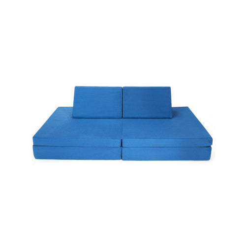 Load image into Gallery viewer, 4-Piece Convertible Kids Couch Set with 2 Folding Mats-Blue
