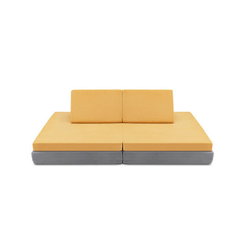 Load image into Gallery viewer, 4 Pieces Convertible Kids Couch Set with 2 Folding Mats-Yellow
