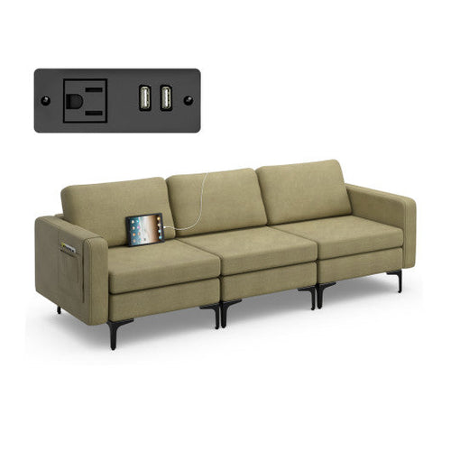Load image into Gallery viewer, Convertible Leather Sofa Couch with Magazine Pockets 3-Seat with 2 USB Port-Green
