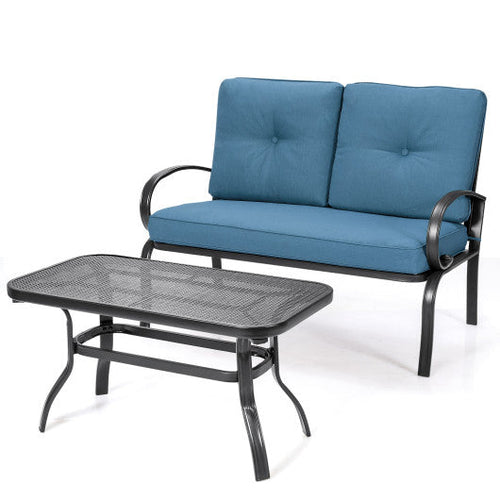 Load image into Gallery viewer, 2 Pieces Patio Outdoor Cushioned Coffee Table Seat-Blue
