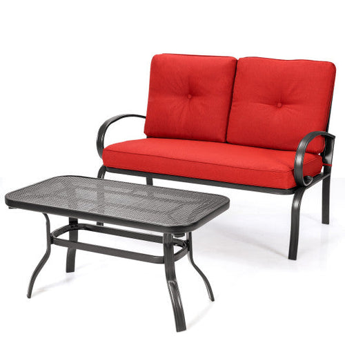 Load image into Gallery viewer, 2 Pieces Patio Outdoor Cushioned Coffee Table Seat-Red
