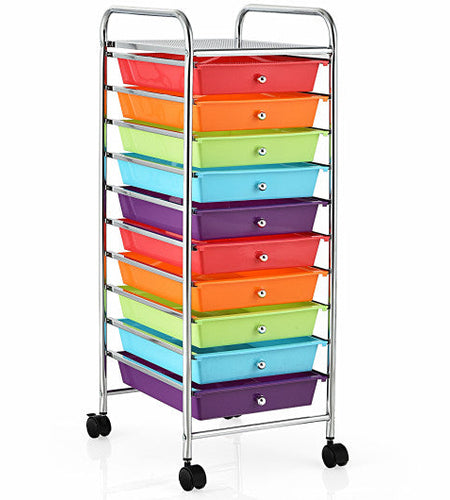 10 Drawer Rolling Storage Cart Organizer with 4 Universal Casters-Multicolor