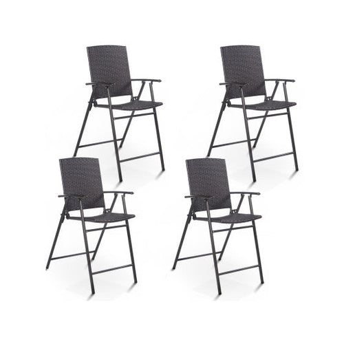 Load image into Gallery viewer, Set of 4 Folding Rattan Bar Chairs with Footrests and Armrests for Outdoors and Indoors
