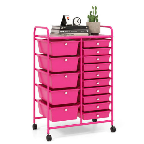 Load image into Gallery viewer, 15-Drawer Utility Rolling Organizer Cart MultiUse Storage-Pink
